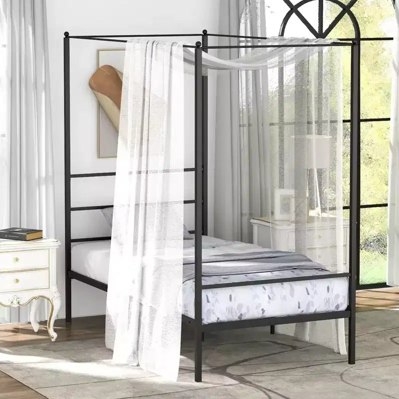 Struttura letto a baldacchino in metallo nero con supporto a doghe – Singolo/Piazza e mezza/Matrimoniale, 1–2 persone