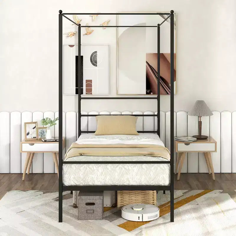 Struttura letto a baldacchino in metallo nero con supporto a doghe – Singolo/Piazza e mezza/Matrimoniale, 1–2 persone