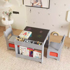 Kids Table and Chair Set, 4 in 1 Wooden Activity Table & 2 Chairs with Storage Drawer Detachable Tabletop for Toddlers Kids Drawing, Reading, Crafts