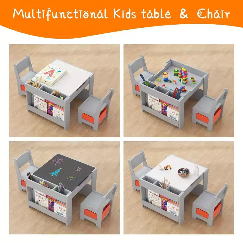 Tavolo e sedie per bambini, set da 4 in 1 tavolo attività in legno e 2 sedie con cassetto portaoggetti, piano del tavolo rimovibile per bambini, per disegnare, leggere, fare lavoretti
