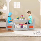 Tavolo e sedie per bambini, set da 4 in 1 tavolo attività in legno e 2 sedie con cassetto portaoggetti, piano del tavolo rimovibile per bambini, per disegnare, leggere, fare lavoretti
