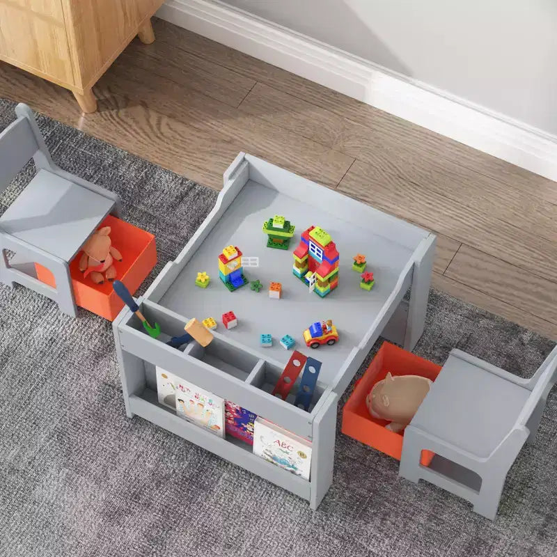 Tavolo e sedie per bambini, set da 4 in 1 tavolo attività in legno e 2 sedie con cassetto portaoggetti, piano del tavolo rimovibile per bambini, per disegnare, leggere, fare lavoretti