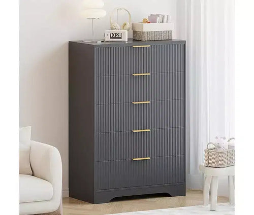 5 Drawers Dresser for Bedroom, Fluted Dresser Chest of Drawers with Handle, Wood Modern Dressers for Closet, Bedroom Furniture Storage Organizer