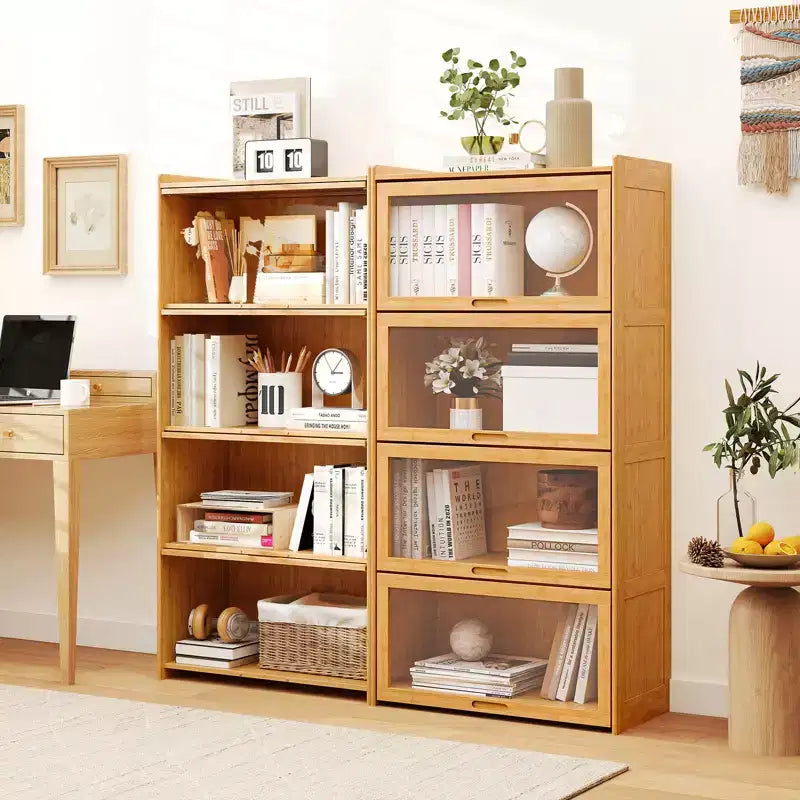Libreria in bambù a 4 ripiani Marrone/Naturale con ante a ribalta in acrilico, 1 persona