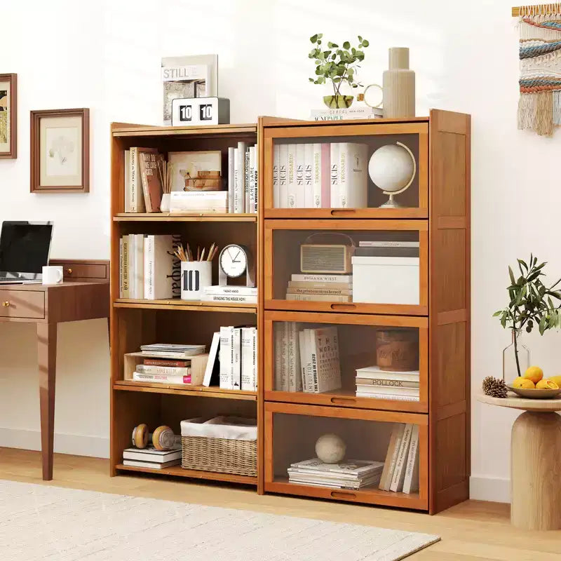 Libreria in bambù a 4 ripiani Marrone/Naturale con ante a ribalta in acrilico, 1 persona