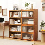 Libreria in bambù a 4 ripiani Marrone/Naturale con ante a ribalta in acrilico, 1 persona