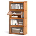 Costway 4-Tier Bamboo Bookshelf w/Doors See-through Acrylic Doors Freestanding Bookcase