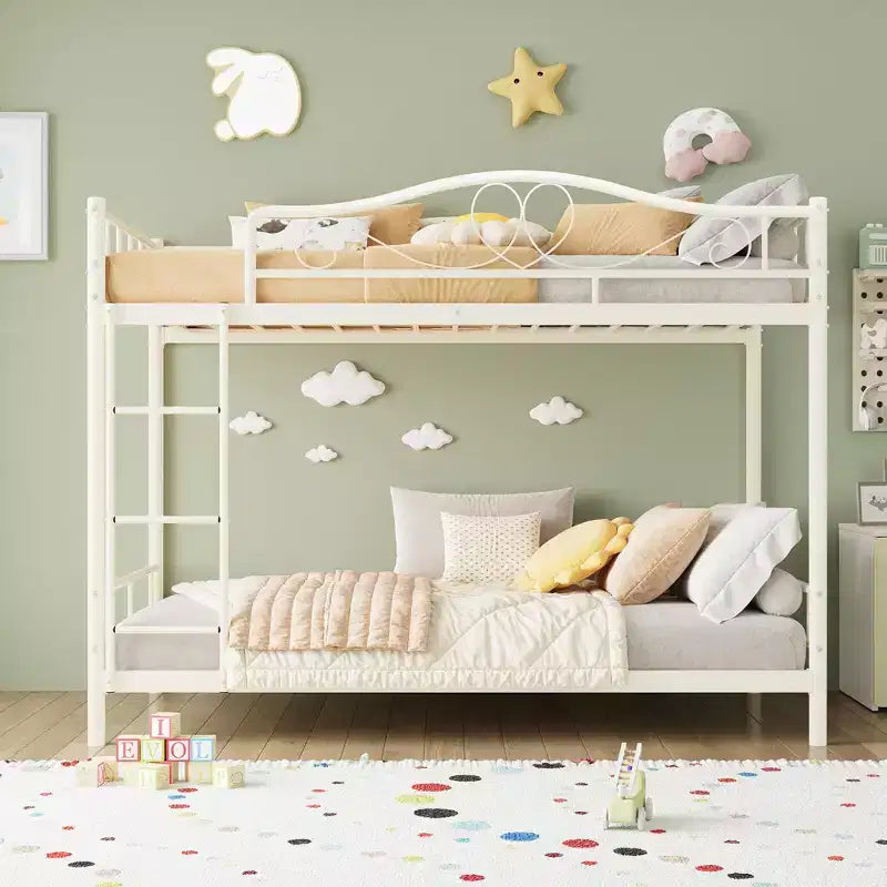 Letto a castello singolo su singolo con scaletta - Struttura in metallo, 2 posti letto