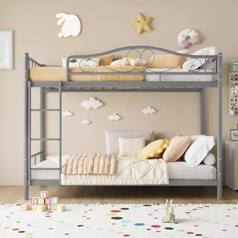 Letto a castello singolo su singolo con scaletta - Struttura in metallo, 2 posti letto