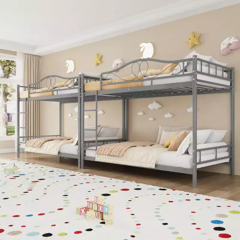 Letto a castello singolo su singolo con scaletta - Struttura in metallo, 2 posti letto