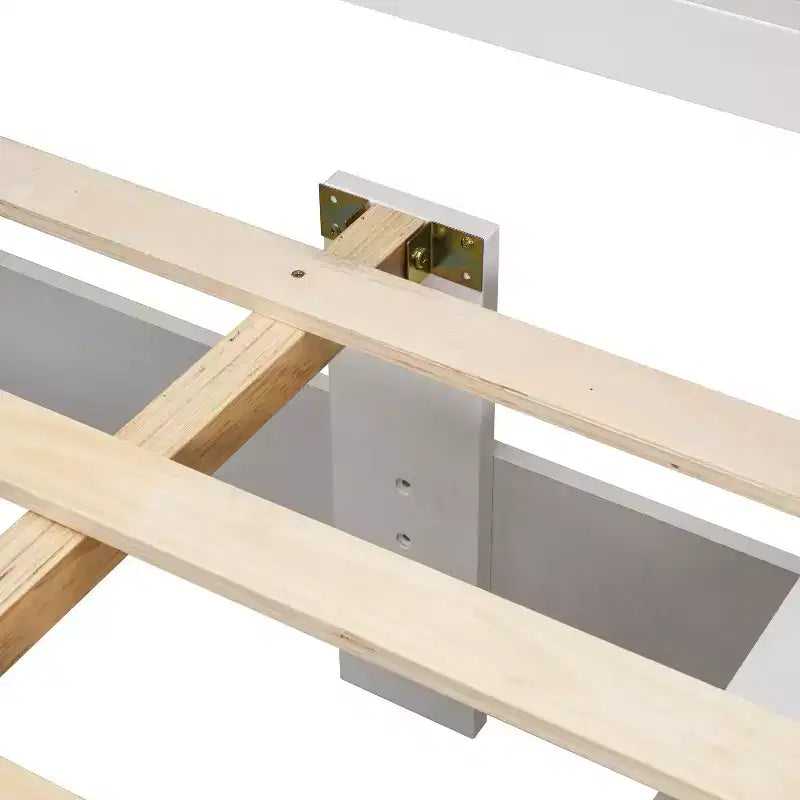 Letto matrimoniale con testiera a libreria, 6 cassetti e vano portaoggetti a fondo letto, espresso/grigio/bianco, per 1-2 persone