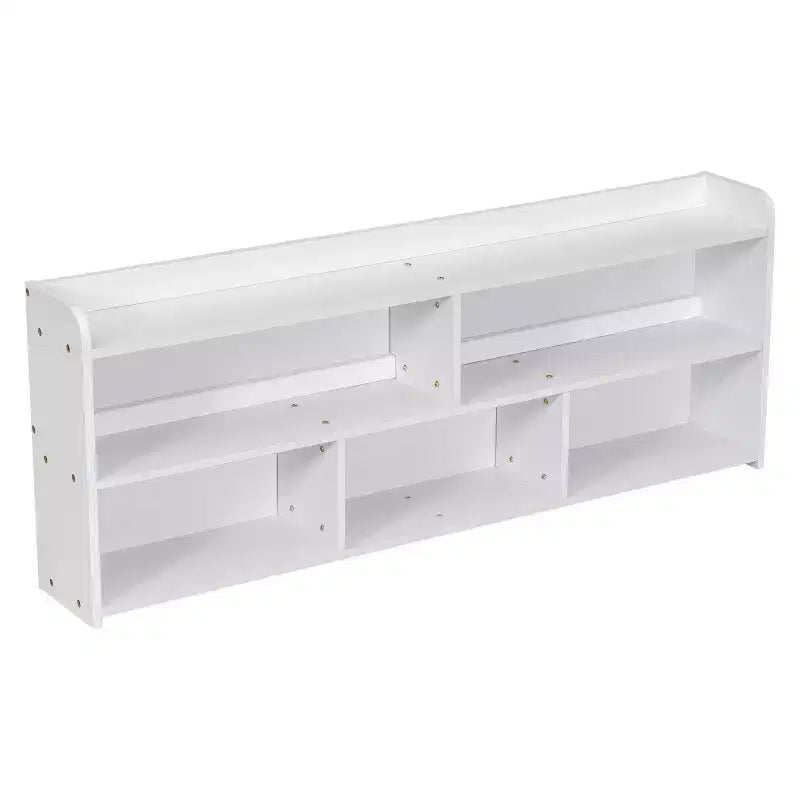 Letto matrimoniale con testiera a libreria, 6 cassetti e vano portaoggetti a fondo letto, espresso/grigio/bianco, per 1-2 persone