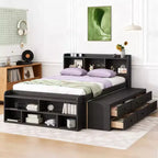 Luxystar Full Bed with Bookcase Headboard, 6 Storage Drawers and Bed End Storage Case
