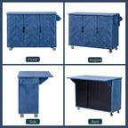 Isola da cucina in stile rustico blu navy con anta a ribalta, carrello a 3 ante su ruote