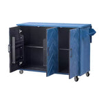 Isola da cucina in stile rustico blu navy con anta a ribalta, carrello a 3 ante su ruote