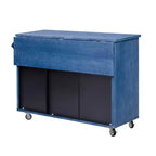 Isola da cucina in stile rustico blu navy con anta a ribalta, carrello a 3 ante su ruote