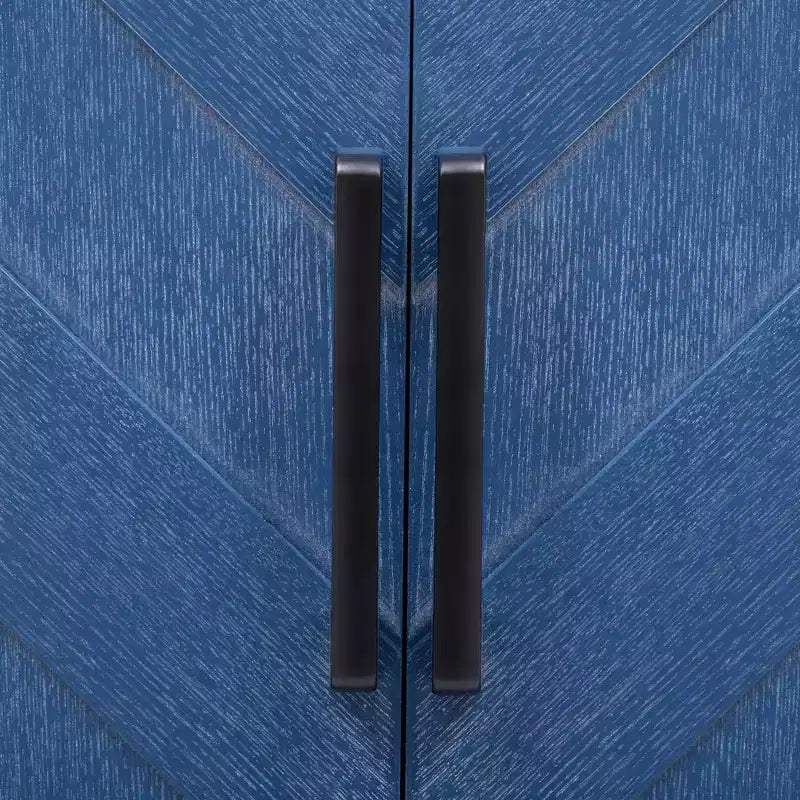 Isola da cucina in stile rustico blu navy con anta a ribalta, carrello a 3 ante su ruote