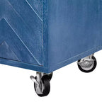 Isola da cucina in stile rustico blu navy con anta a ribalta, carrello a 3 ante su ruote