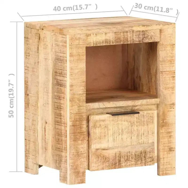 Comodino Rettangolare in Legno di Mango Marrone Naturale con Cassetto – 1 Utente
