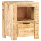 Comodino Rettangolare in Legno di Mango Marrone Naturale con Cassetto – 1 Utente