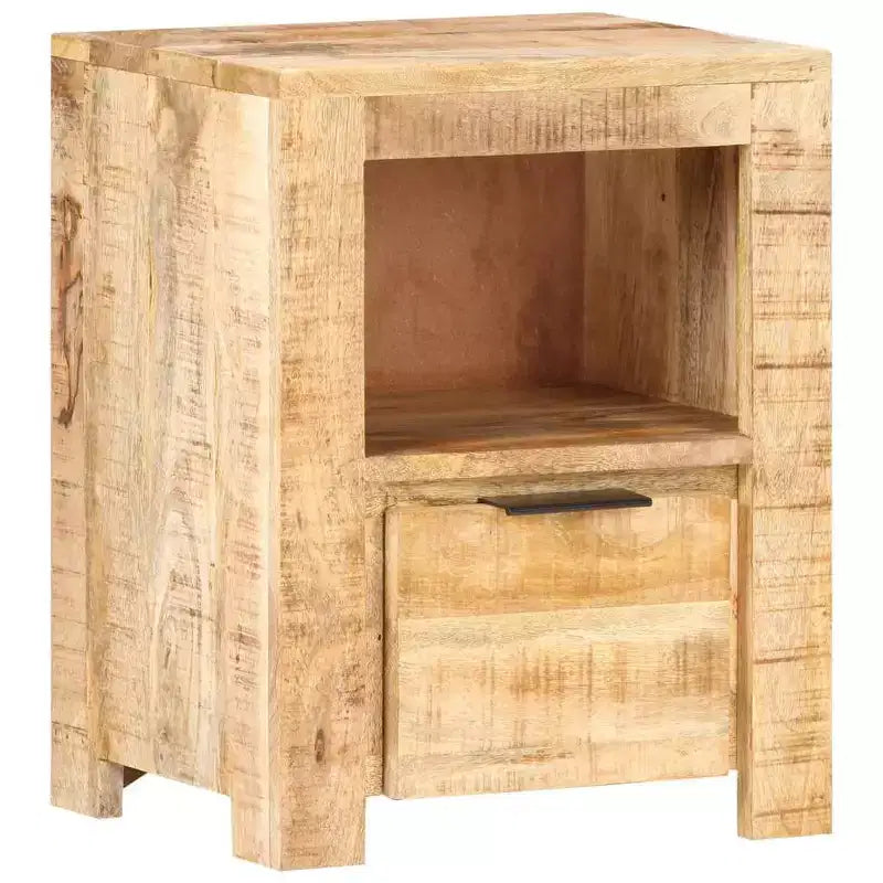 Comodino Rettangolare in Legno di Mango Marrone Naturale con Cassetto – 1 Utente