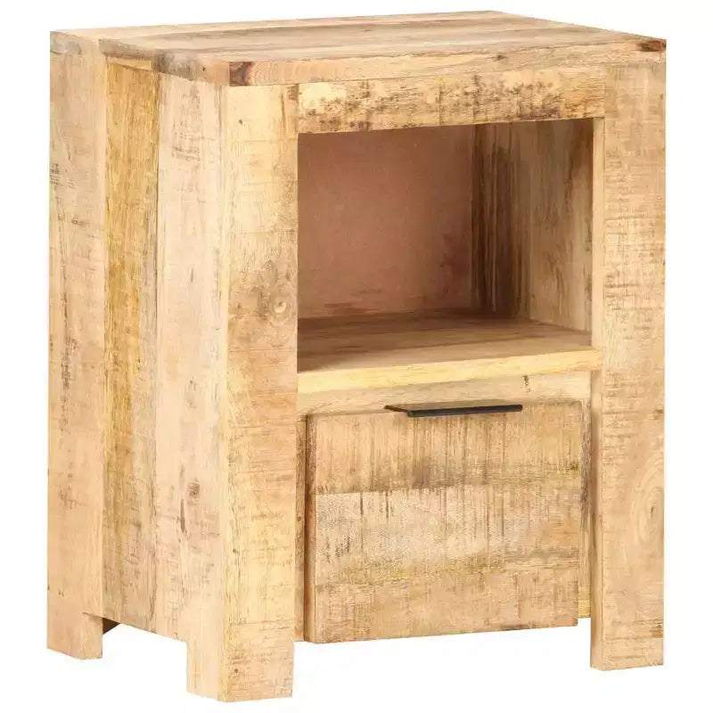 Comodino Rettangolare in Legno di Mango Marrone Naturale con Cassetto – 1 Utente
