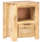 Comodino Rettangolare in Legno di Mango Marrone Naturale con Cassetto – 1 Utente