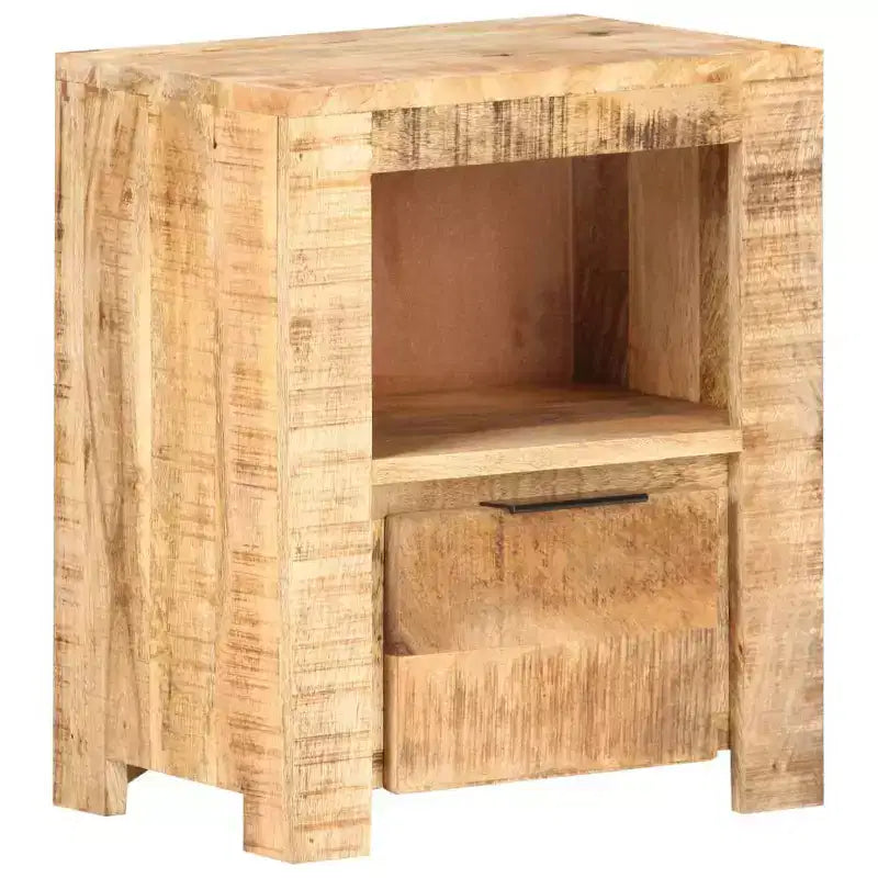Comodino Rettangolare in Legno di Mango Marrone Naturale con Cassetto – 1 Utente