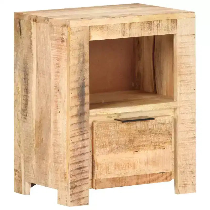 Comodino Rettangolare in Legno di Mango Marrone Naturale con Cassetto – 1 Utente
