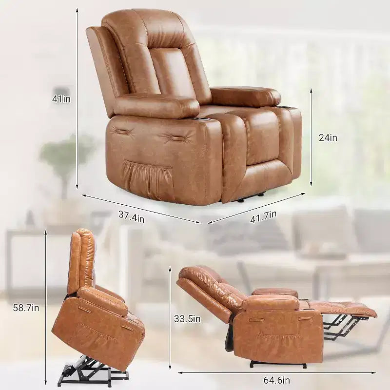Poltrona reclinabile elettrica alzapersona monoposto in similpelle beige/marrone/caffè/grigio/cuoio.