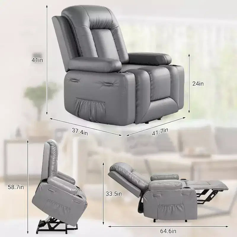 Poltrona reclinabile elettrica alzapersona monoposto in similpelle beige/marrone/caffè/grigio/cuoio.