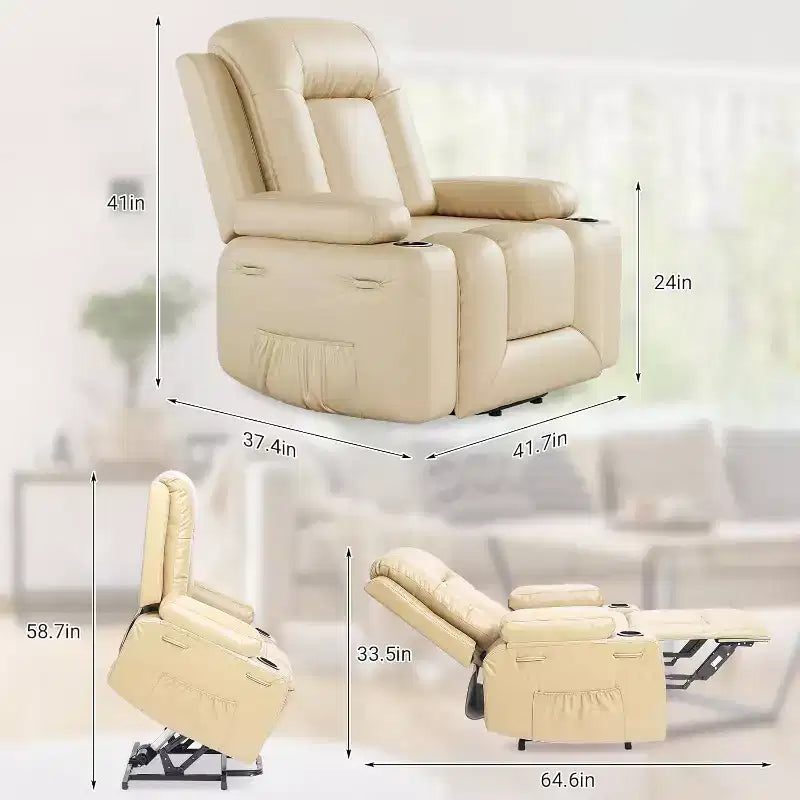 Poltrona reclinabile elettrica alzapersona monoposto in similpelle beige/marrone/caffè/grigio/cuoio.
