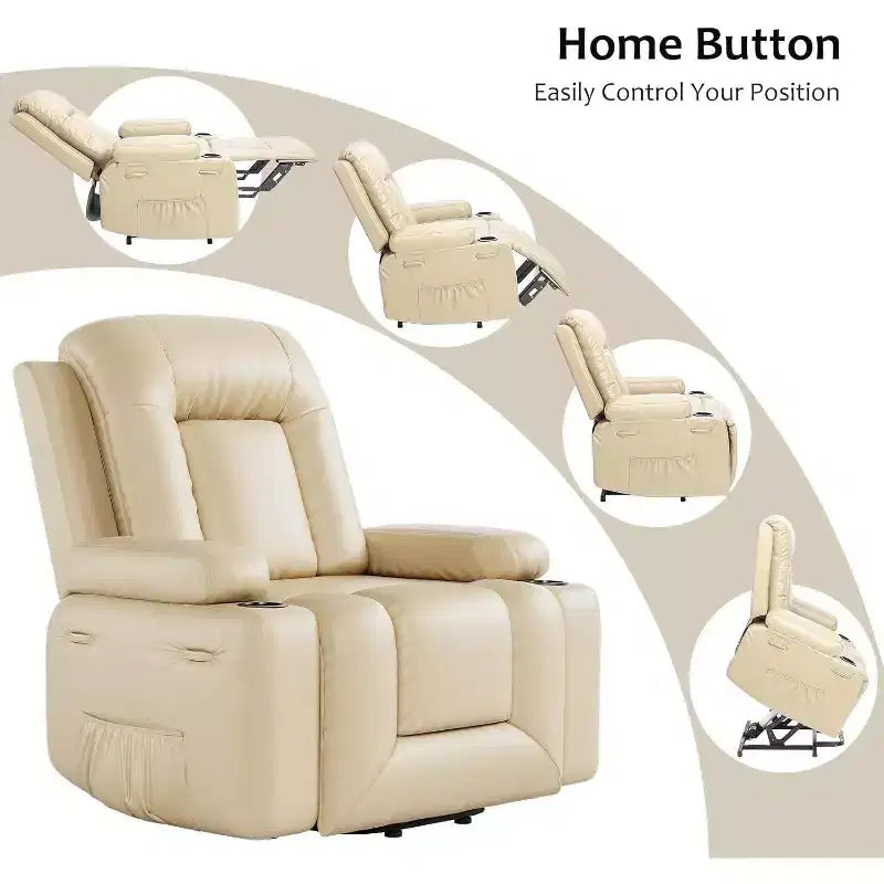 Poltrona reclinabile elettrica alzapersona monoposto in similpelle beige/marrone/caffè/grigio/cuoio.