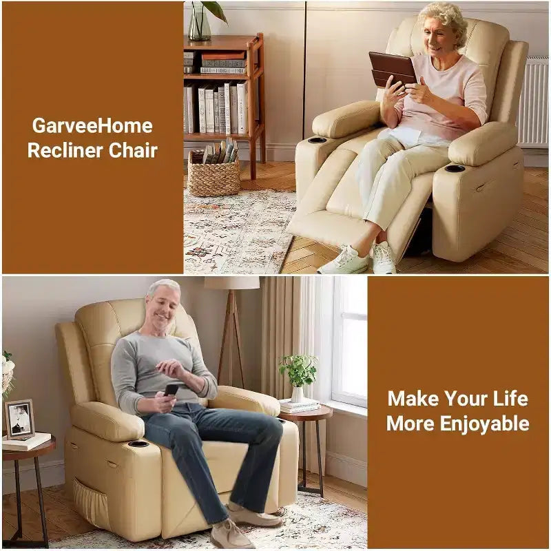 Poltrona reclinabile elettrica alzapersona monoposto in similpelle beige/marrone/caffè/grigio/cuoio.