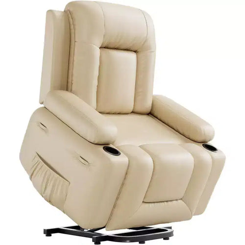 Oversized Power Lift Recliner Chair,Electric Recliner with Heat & Massage,PU Leather Lift Chair with Side Pockets,Cup Holders and Wide Seat for Home