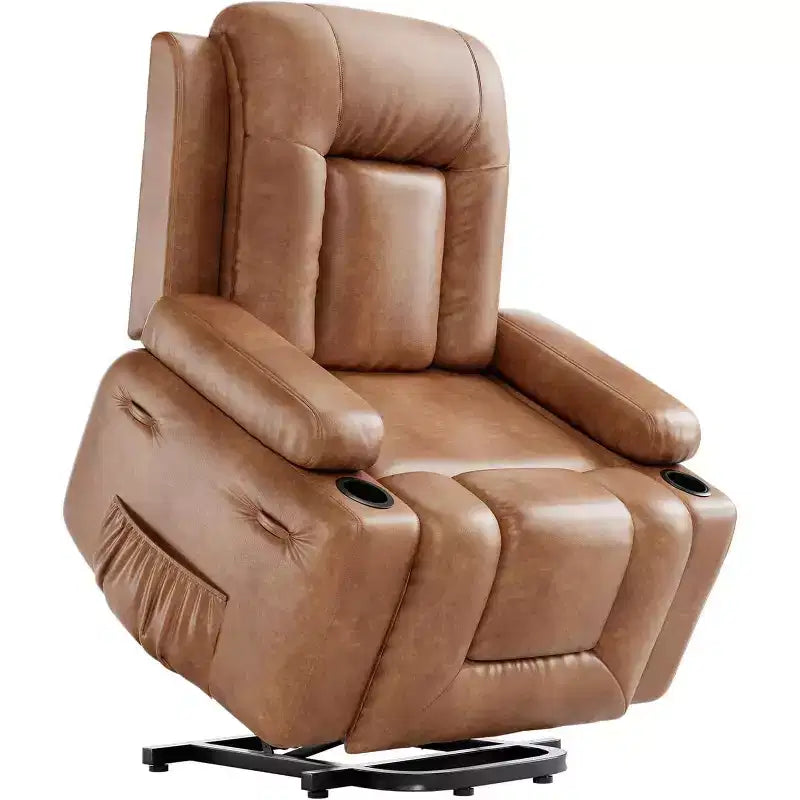 Poltrona reclinabile elettrica alzapersona monoposto in similpelle beige/marrone/caffè/grigio/cuoio.