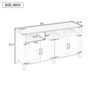 Credenza moderna a 4 ante con 3 ripiani e prese di corrente – Legno naturale / Blu marino / Bianco+Nero