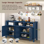 Credenza moderna a 4 ante con 3 ripiani e prese di corrente – Legno naturale / Blu marino / Bianco+Nero