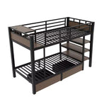 Letto a Castello in Metallo Nero e Marrone con Luce LED, Presa Elettrica e Cassetto Contenitore – 2 Posti