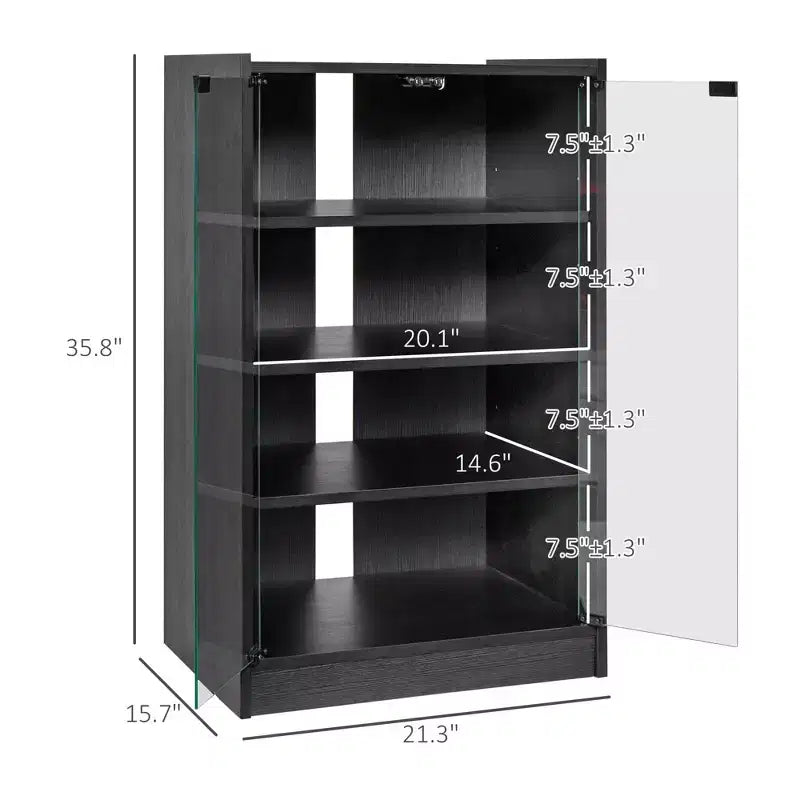 Mobile porta TV a 4 ripiani con ante in vetro temperato, nero anticato / bianco anticato