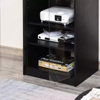 Mobile porta TV a 4 ripiani con ante in vetro temperato, nero anticato / bianco anticato