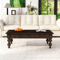 Luxystar Rectangular Wooden Coffee Table with Storage Drawer and Solid Wood Gourd-Shaped Legs for Living Room, Easy Assembly