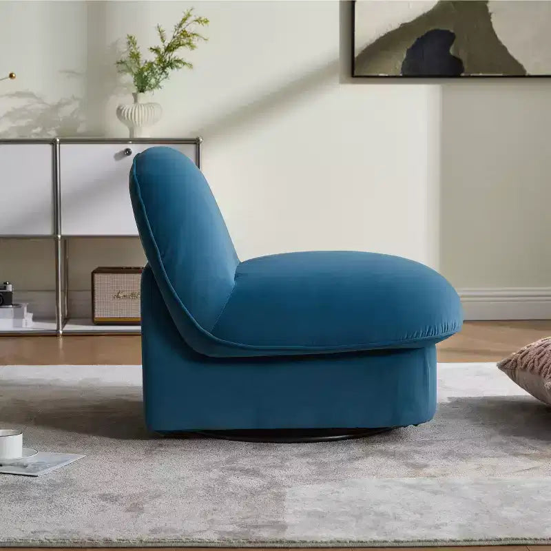 Poltrona girevole accentata in velluto color corallo / kaki / blu fumo – poltrona a zucca senza braccioli, 1 posto