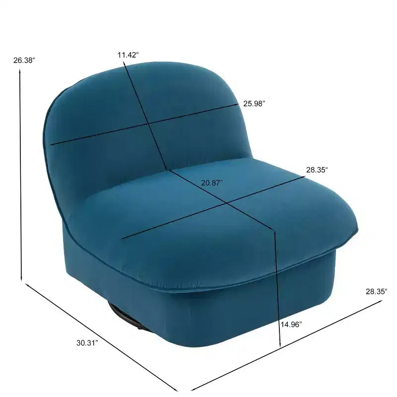 Poltrona girevole accentata in velluto color corallo / kaki / blu fumo – poltrona a zucca senza braccioli, 1 posto
