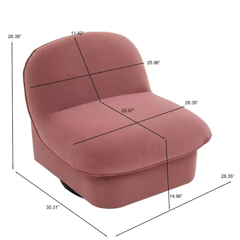 Poltrona girevole accentata in velluto color corallo / kaki / blu fumo – poltrona a zucca senza braccioli, 1 posto