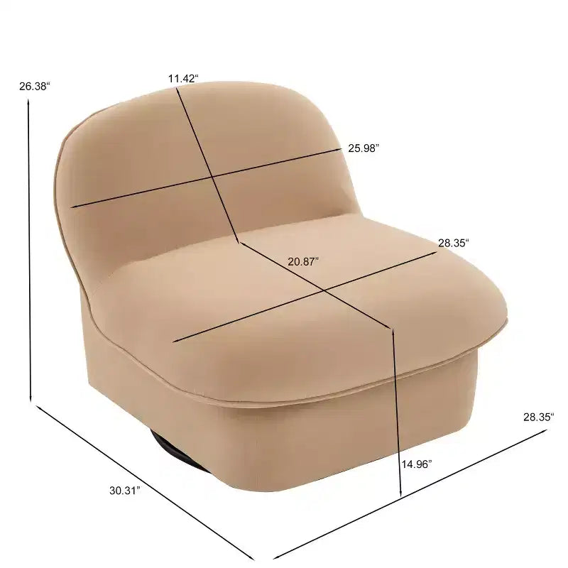 Poltrona girevole accentata in velluto color corallo / kaki / blu fumo – poltrona a zucca senza braccioli, 1 posto