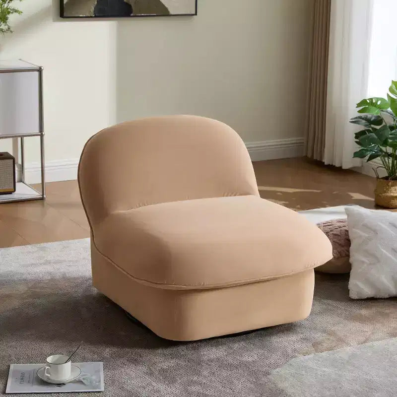 Poltrona girevole accentata in velluto color corallo / kaki / blu fumo – poltrona a zucca senza braccioli, 1 posto