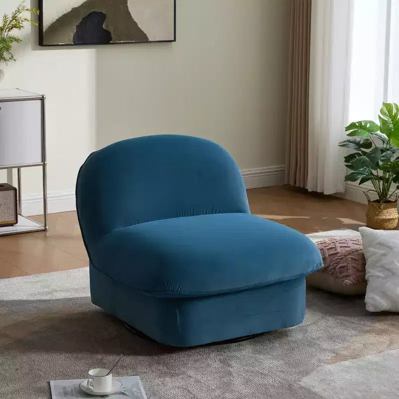 Poltrona girevole accentata in velluto color corallo / kaki / blu fumo – poltrona a zucca senza braccioli, 1 posto