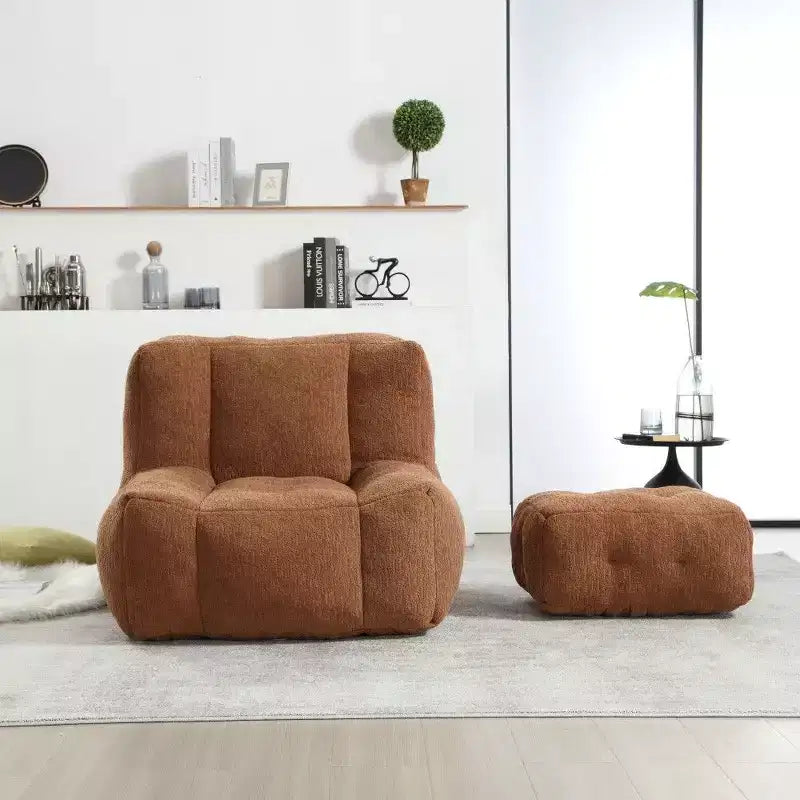Poltrona Sacco in Velluto con Pouf – Nera / Blu / Marrone / Verde / Grigio Chiaro / Rossa / Bianca / Gialla, Set Sdraio e Poggiapiedi, 1 Posto