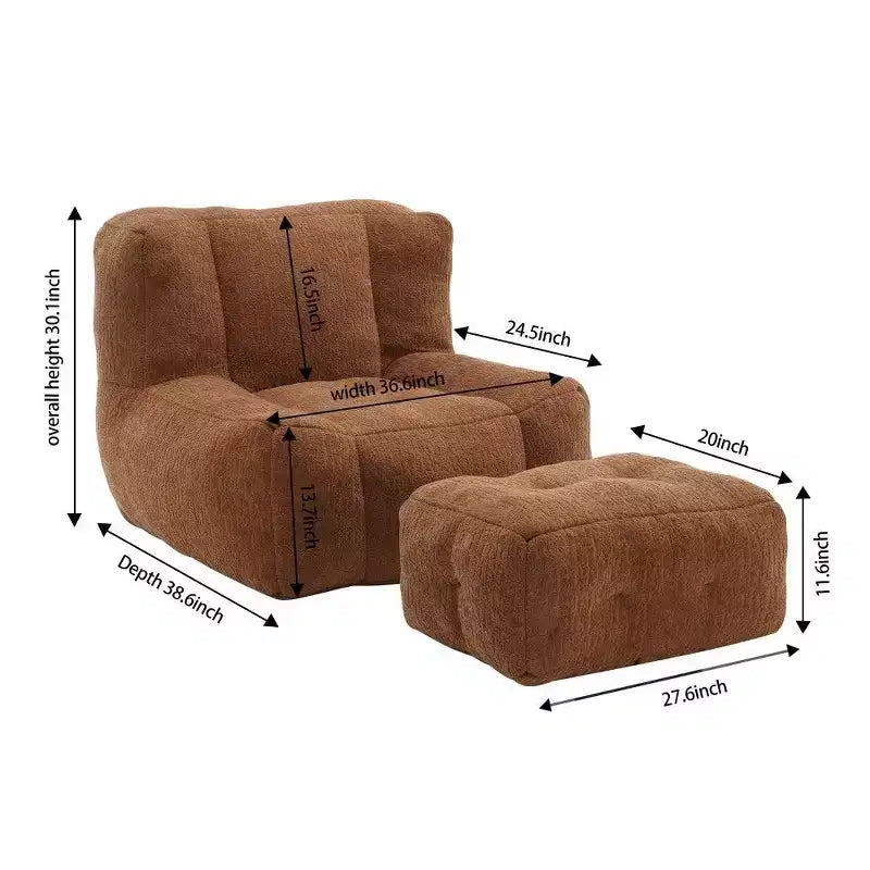 Poltrona Sacco in Velluto con Pouf – Nera / Blu / Marrone / Verde / Grigio Chiaro / Rossa / Bianca / Gialla, Set Sdraio e Poggiapiedi, 1 Posto